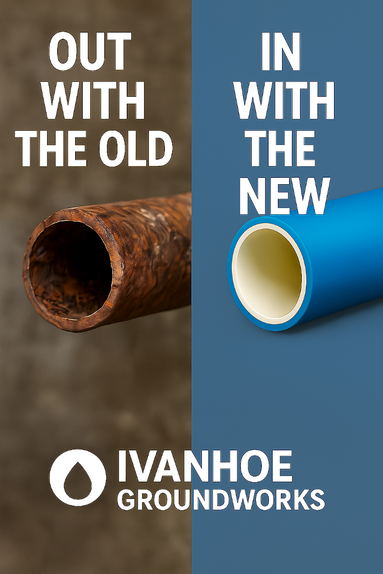 Ivanhoe Groundworks replace old corroded water pipes with new polypipe